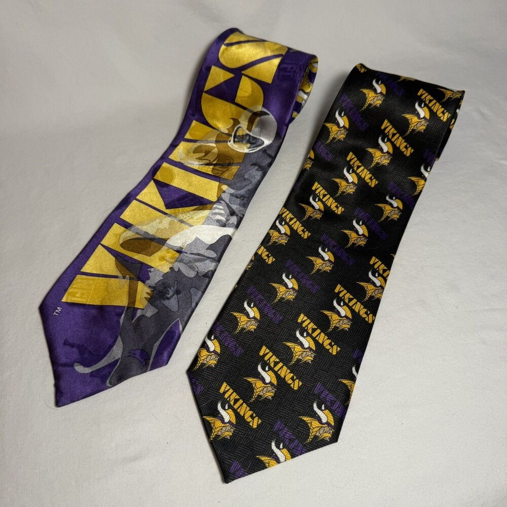 Minnesota Vikings Football Set of 2 Vintage 90s Ties 100% Silk Made in USA